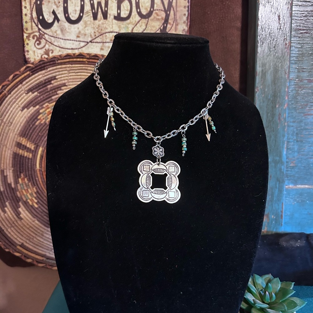 Silver Pendant with Turquoise Accent Necklace